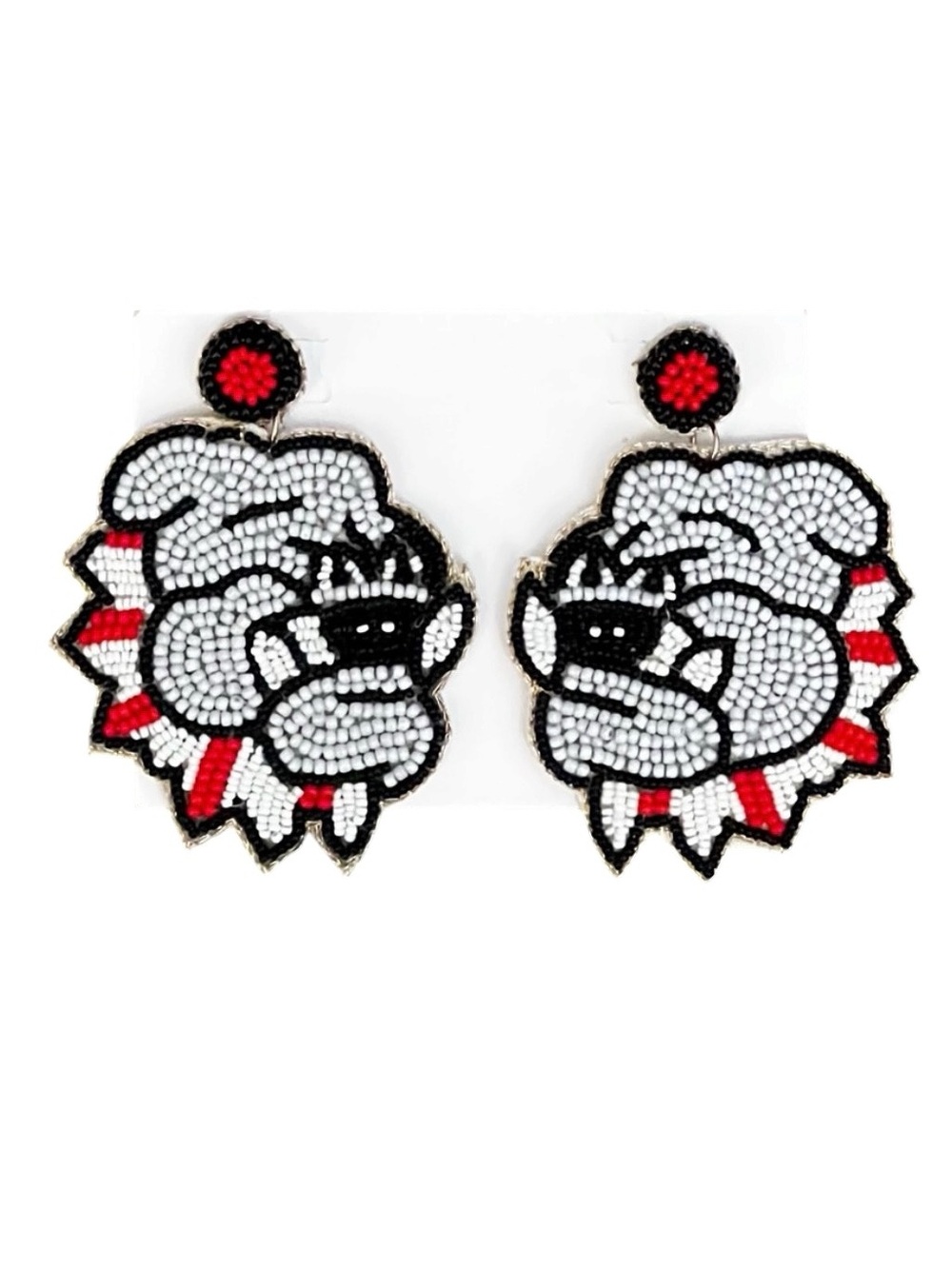 Georgia Bulldog Dog UGA Fresno Black Gray Red Striped Collar Bead 3" Earrings